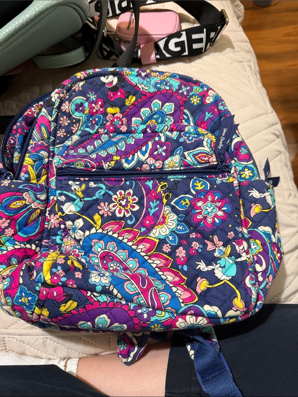 Vera Bradley Navy Floral Paisley Quilted Mini Backpack with Bright Accents
